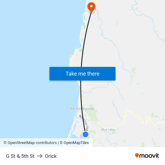 G St & 5th St to Orick map