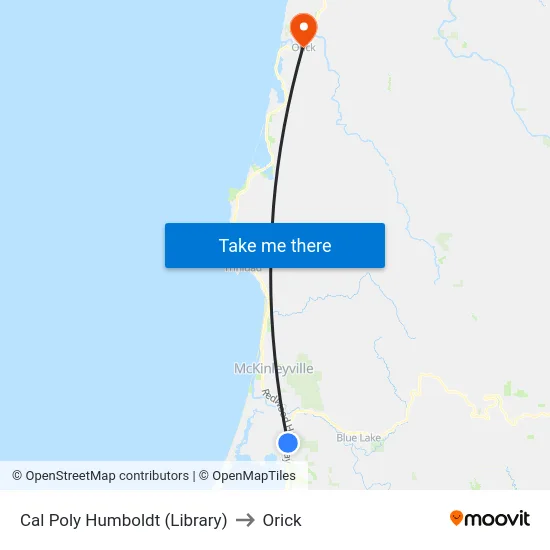 Cal Poly Humboldt (Library) to Orick map