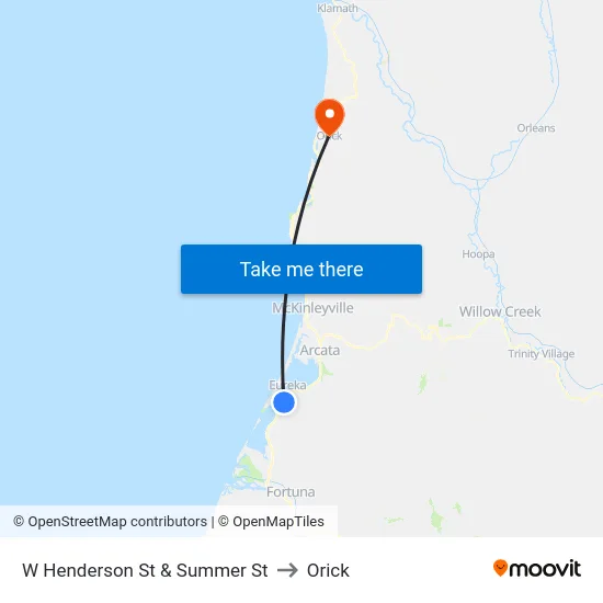 W Henderson St & Summer St to Orick map