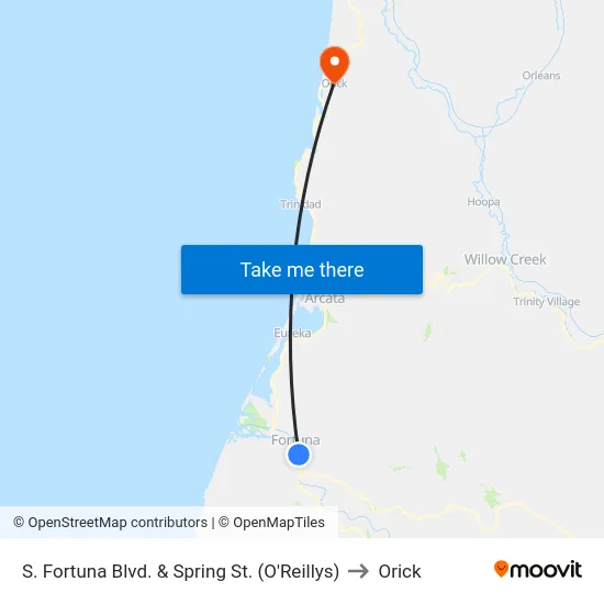 S Fortuna Blvd & Spring St (O'Reillys) to Orick map