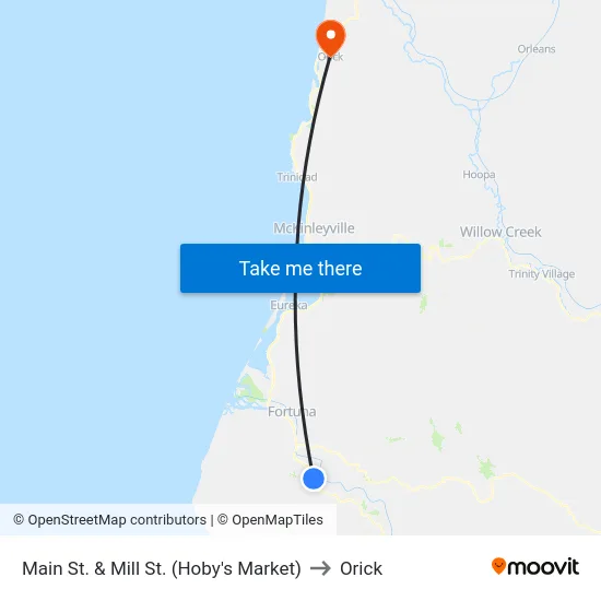 Main St & Mill St (Hoby's Market) to Orick map