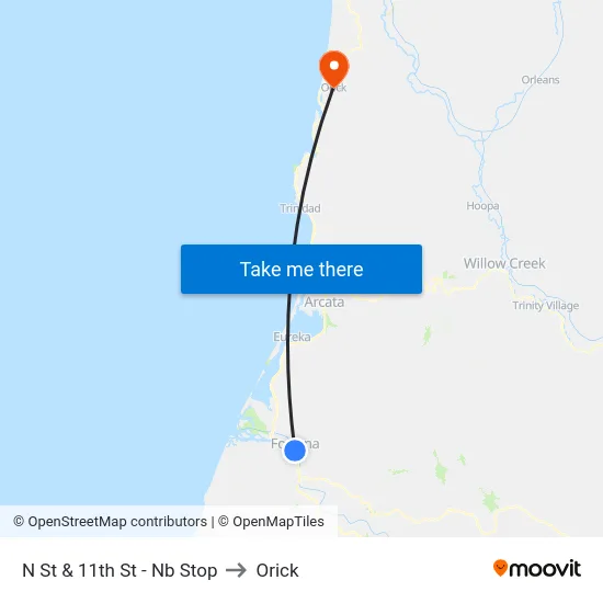 N St & 11th St - Nb Stop to Orick map