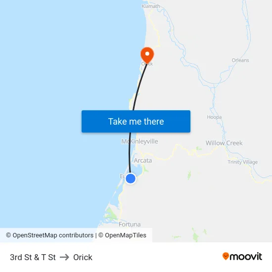 3rd St & T St to Orick map