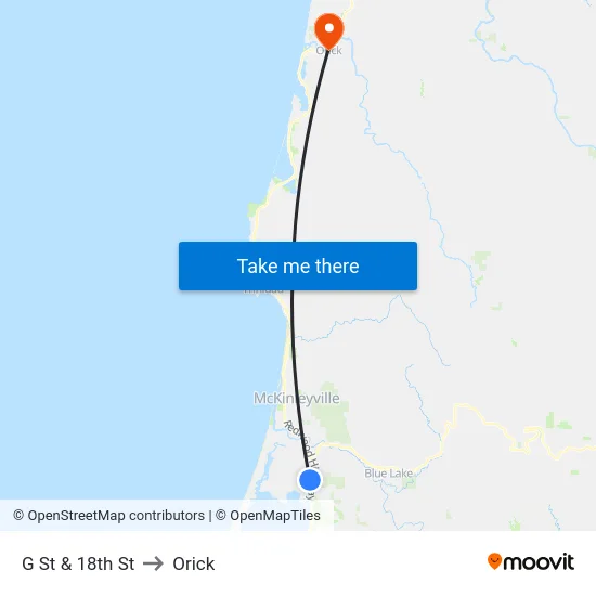 G St & 18th St to Orick map