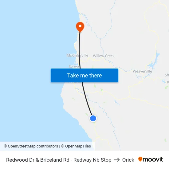 Redwood Dr & Briceland Rd - Redway Nb Stop to Orick map