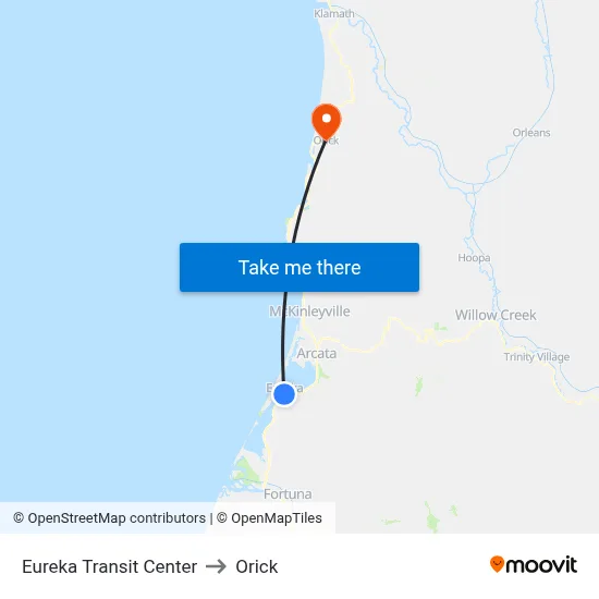 Eureka Transit Center to Orick map