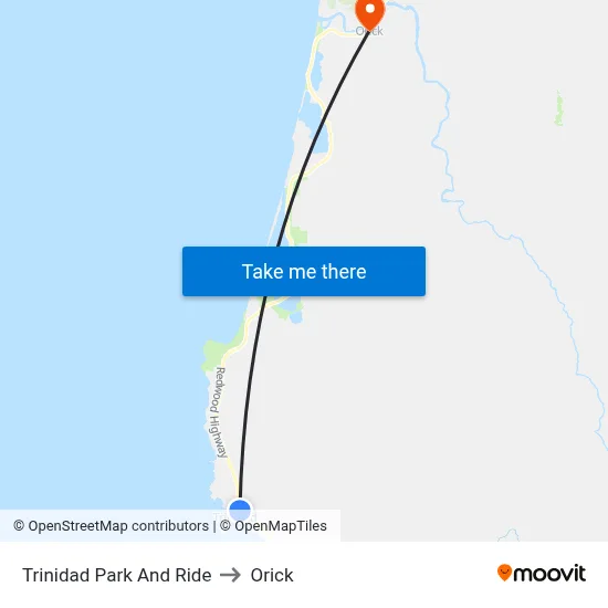 Trinidad Park And Ride to Orick map