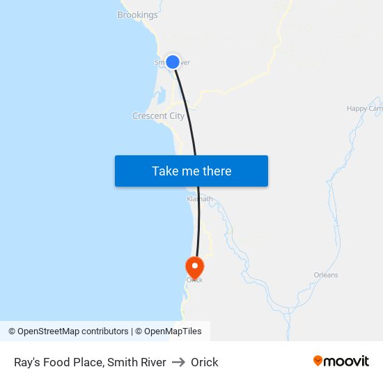 Ray's Food Place, Smith River to Orick map