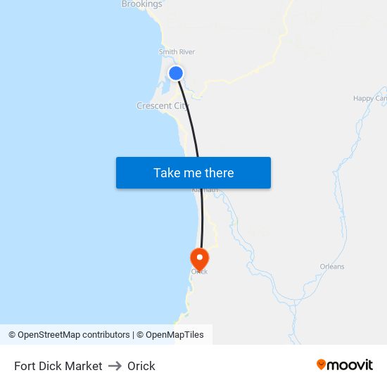 Fort Dick Market to Orick map