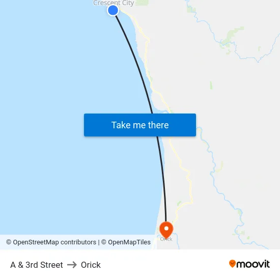 A & 3rd Street to Orick map