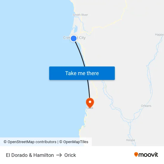 El Dorado & Hamilton to Orick map