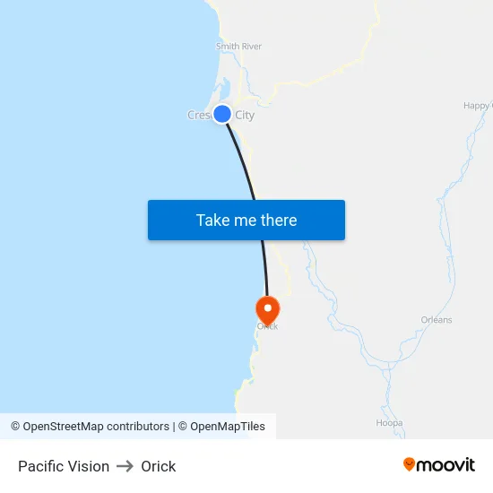 Pacific Vision to Orick map