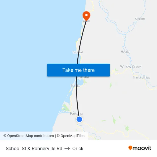 School St & Rohnerville Rd to Orick map