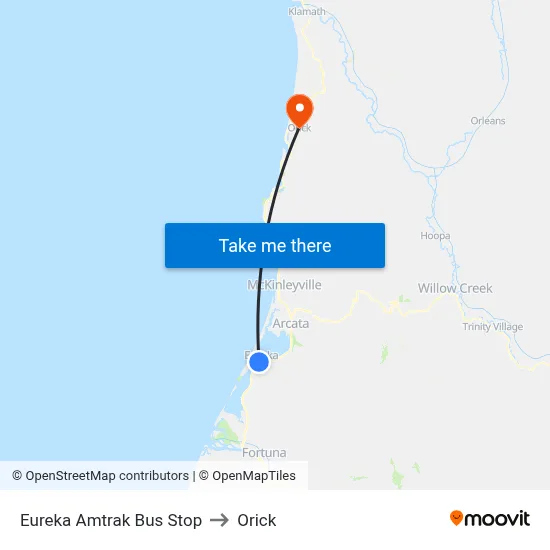 Eureka Amtrak Bus Stop to Orick map