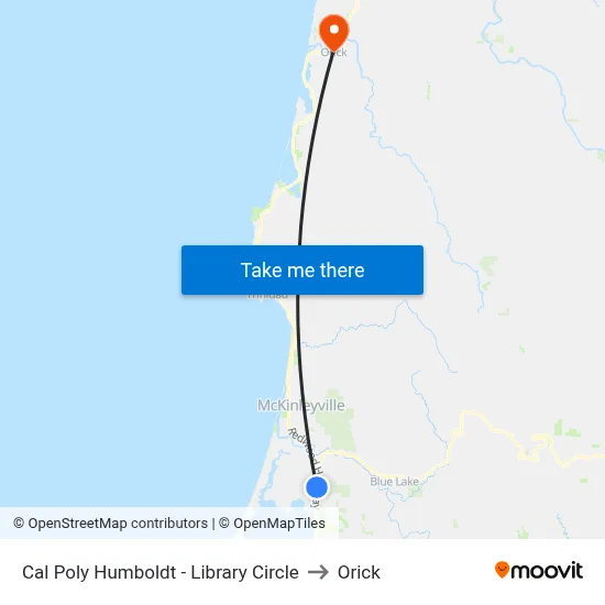 Cal Poly Humboldt - Library Circle to Orick map