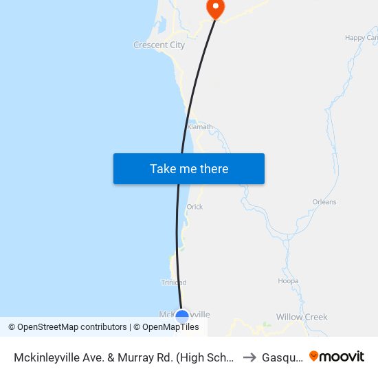 Mckinleyville Ave. & Murray Rd. (High School) to Gasquet map