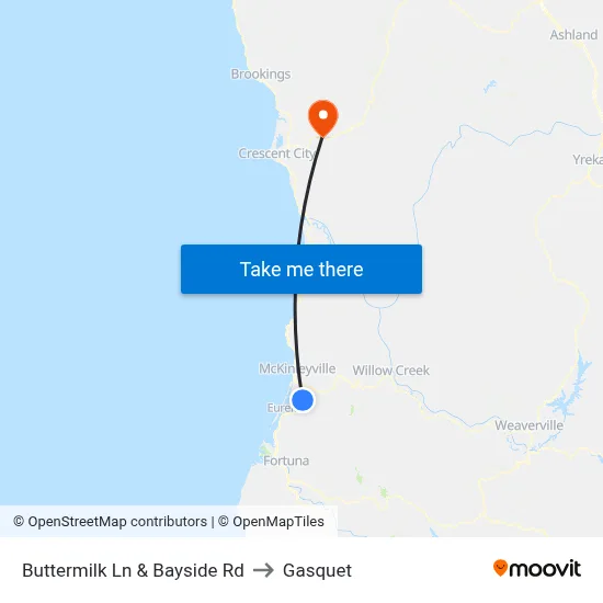 Buttermilk Ln & Bayside Rd to Gasquet map