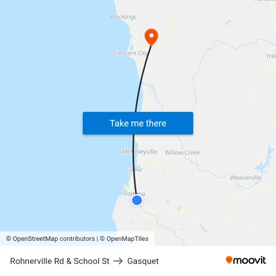 Rohnerville Rd & School St to Gasquet map