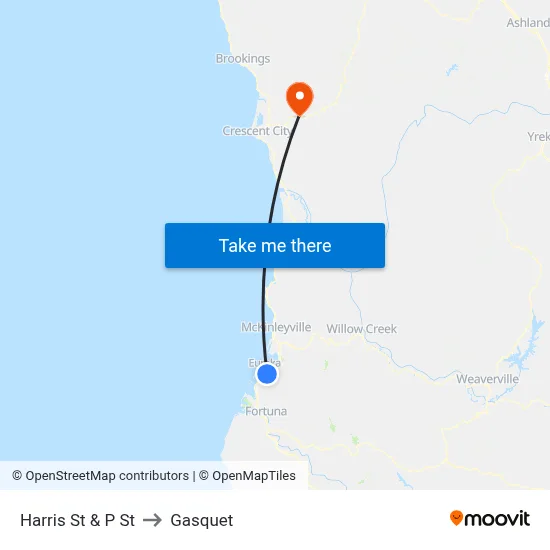 Harris St & P St to Gasquet map