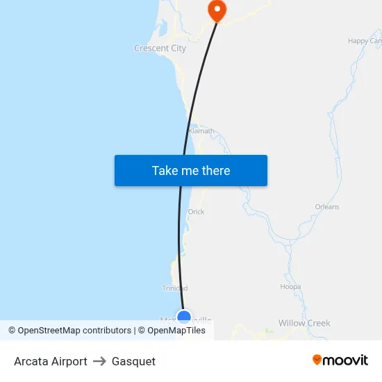 Arcata Airport to Gasquet map