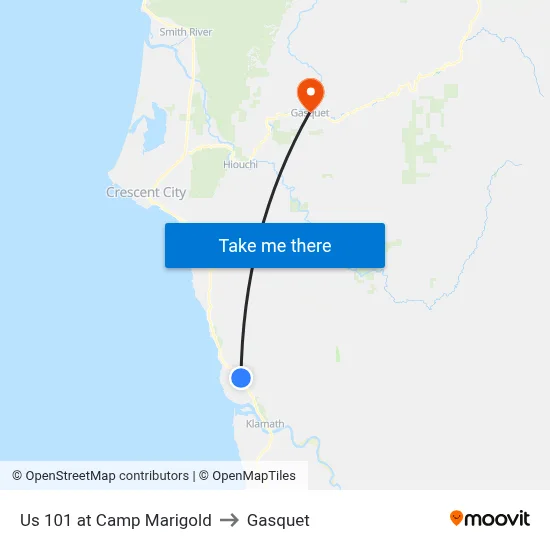 Us 101 at Camp Marigold to Gasquet map