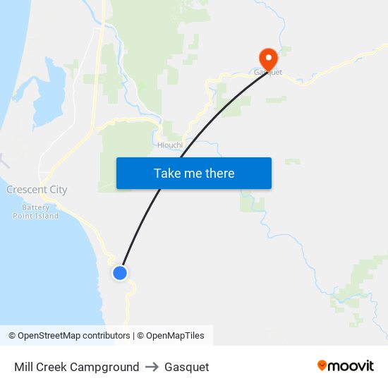 Mill Creek Campground to Gasquet map