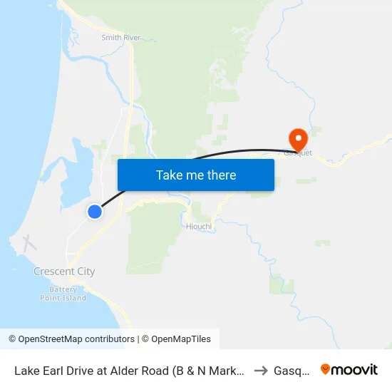Lake Earl Drive at Alder Road (B & N Market) Nb to Gasquet map