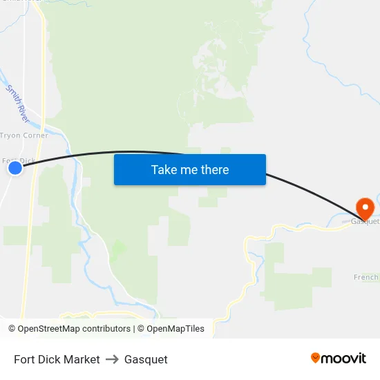 Fort Dick Market to Gasquet map