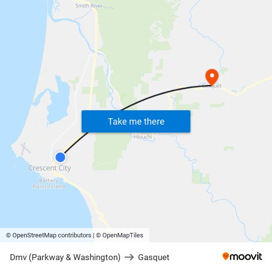 Dmv (Parkway & Washington) to Gasquet map