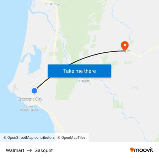Walmart to Gasquet map