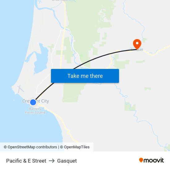 Pacific & E Street to Gasquet map