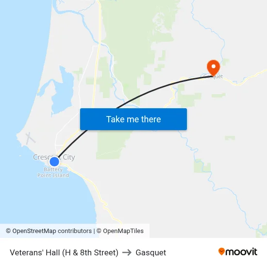 Veterans' Hall (H & 8th Street) to Gasquet map