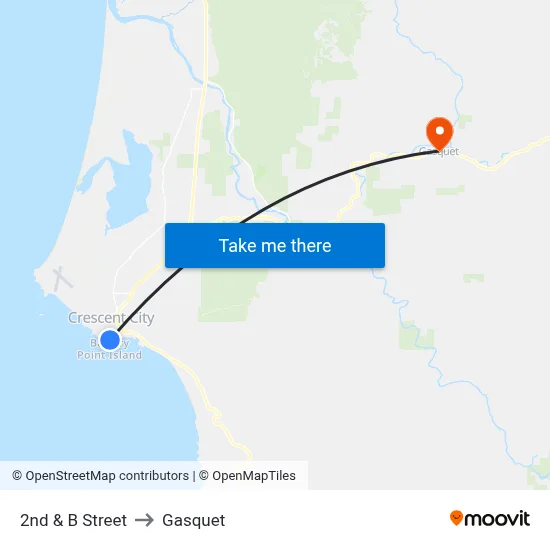2nd & B Street to Gasquet map