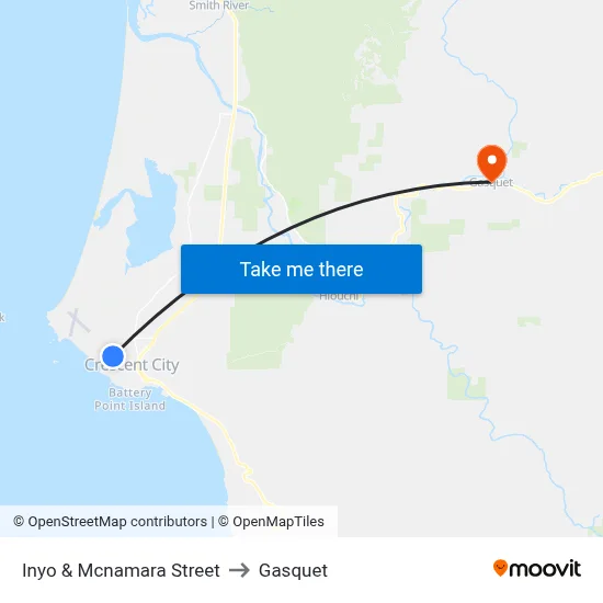 Inyo & Mcnamara Street to Gasquet map