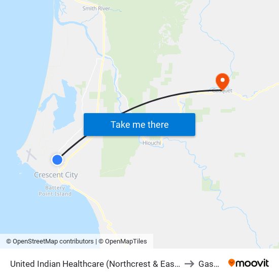 United Indian Healthcare (Northcrest & East Adams Ave) to Gasquet map