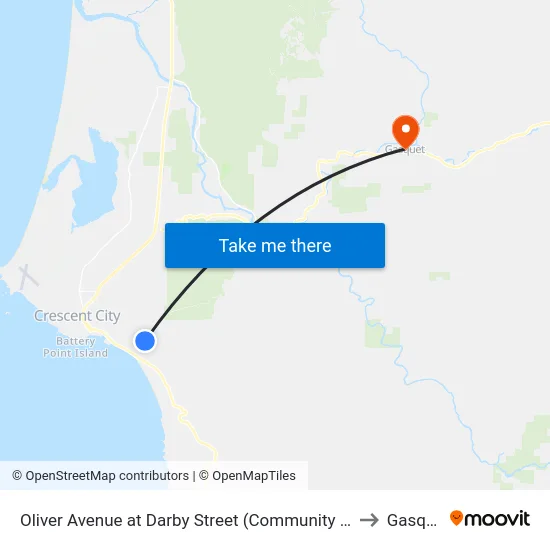 Oliver Avenue at Darby Street (Community Church) to Gasquet map