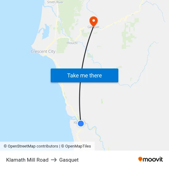 Klamath Mill Road to Gasquet map