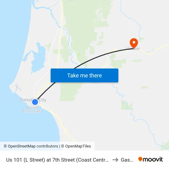 Us 101 (L Street) at 7th Street (Coast Central Credit Union) to Gasquet map