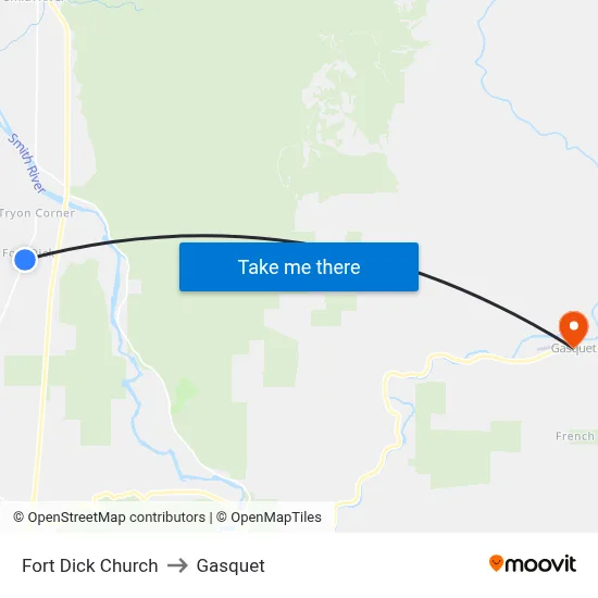 Fort Dick Church to Gasquet map