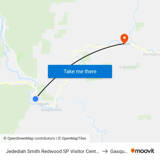 Jedediah Smith Redwood SP Visitor Center to Gasquet map