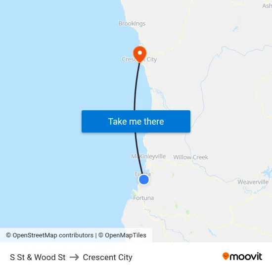 S St & Wood St to Crescent City map