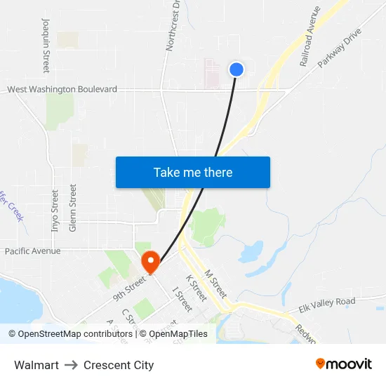 Walmart to Crescent City map