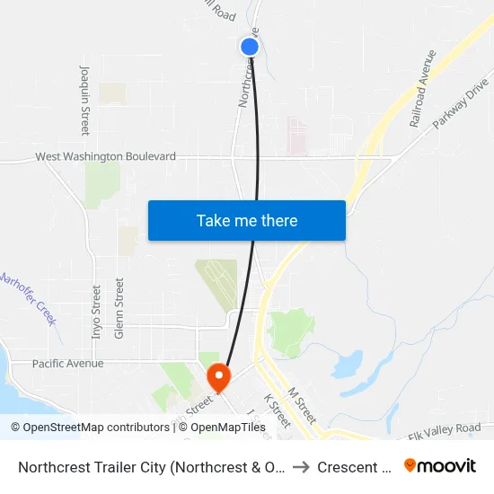 Northcrest Trailer City (Northcrest & Old Mill) to Crescent City map