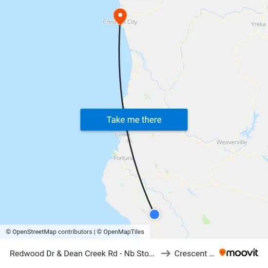 Redwood Dr & Dean Creek Rd - Nb Stop (Resort) to Crescent City map