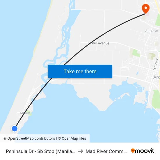 Peninsula Dr - Sb Stop (Manila Community Center) to Mad River Community Hospital map