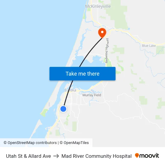 Utah St & Allard Ave to Mad River Community Hospital map