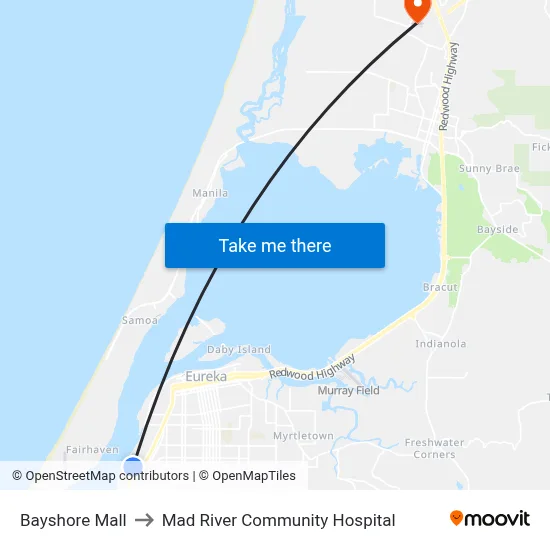 Bayshore Mall to Mad River Community Hospital map