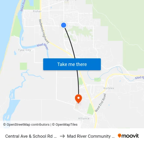 Central Ave & School Rd - Sb Stop to Mad River Community Hospital map
