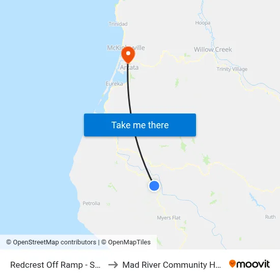 Redcrest Off Ramp - Sb Stop to Mad River Community Hospital map