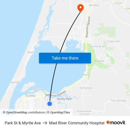 Park St & Myrtle Ave to Mad River Community Hospital map
